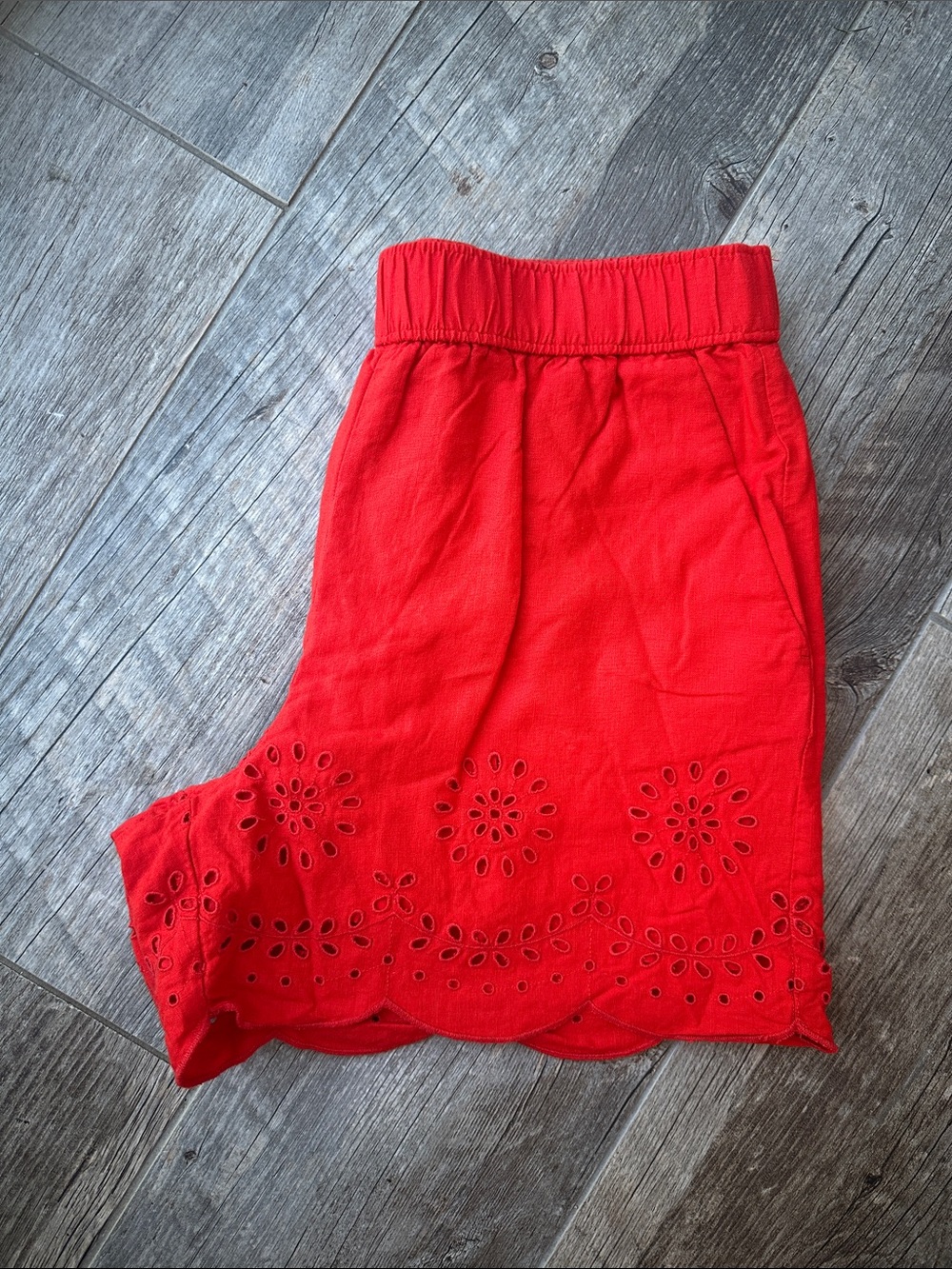 LOFT Red Eyelet Hem Cotton Shorts